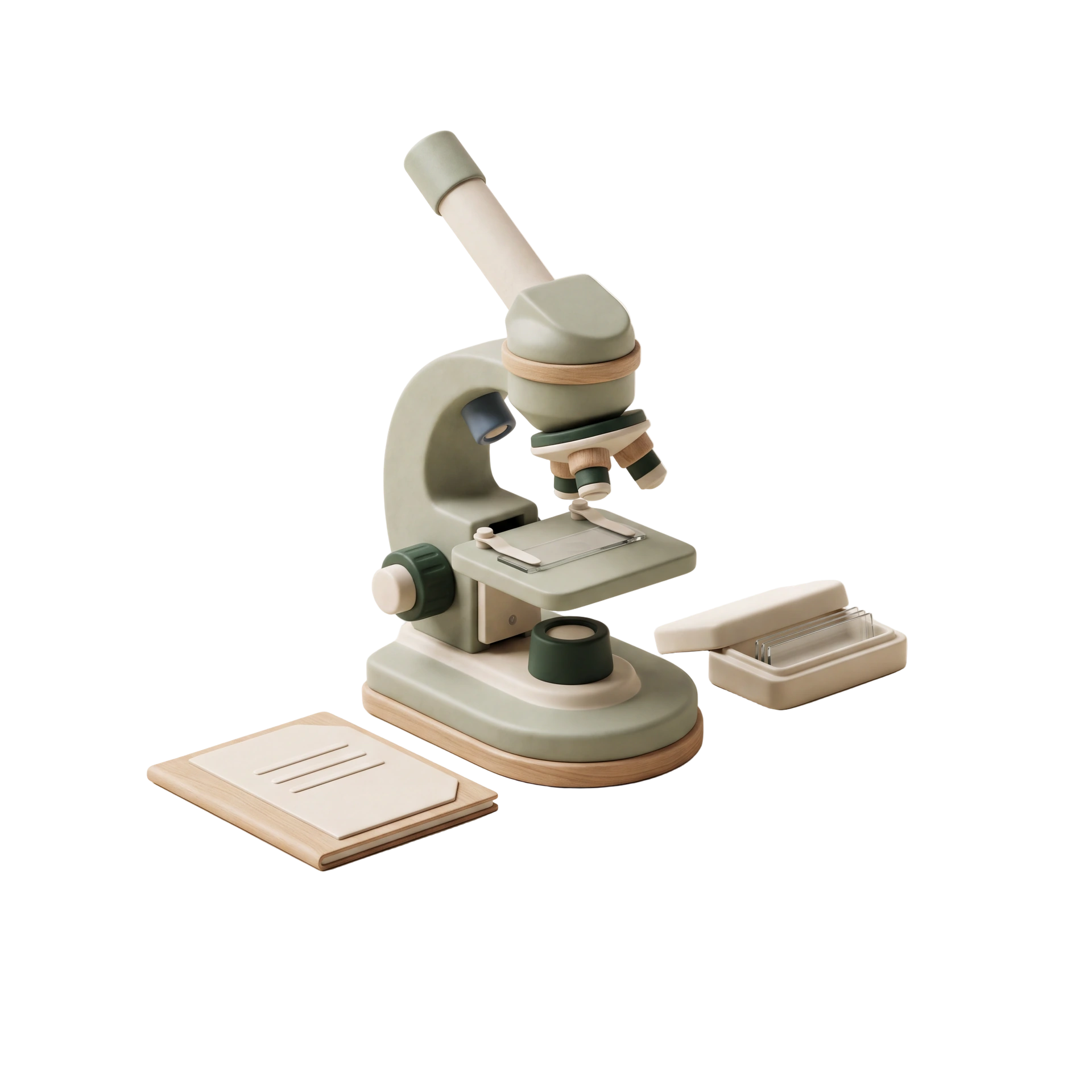 Matte clay illustration of a microscope and sample slides