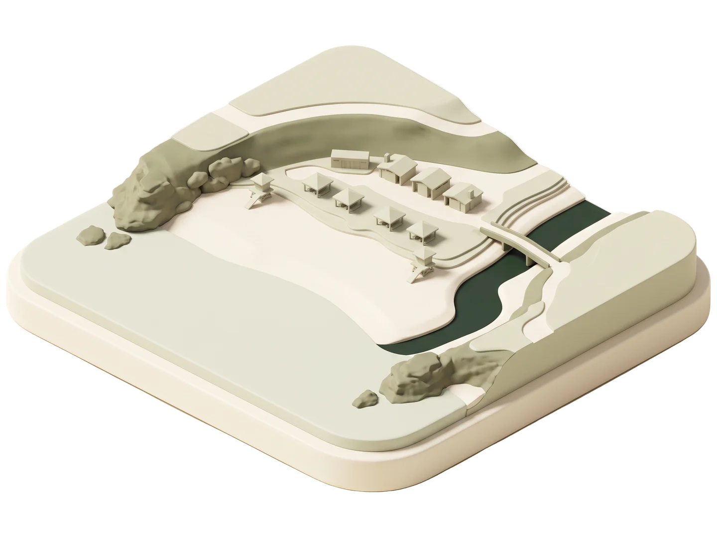 A sage and ivory clay-style illustration of Aliso Beach in Aliso Viejo
