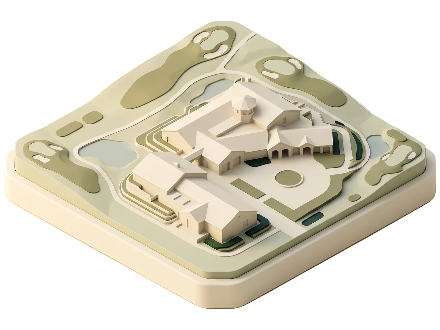 A sage and ivory clay-style illustration of Anaheim Hills Golf Course in Anaheim Hills