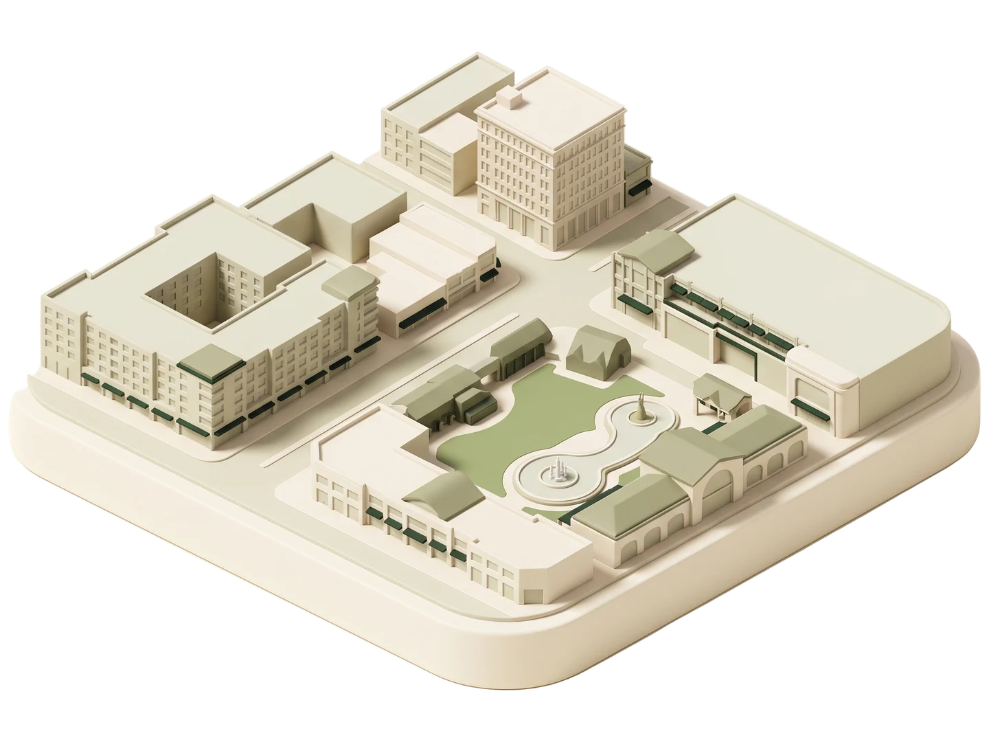 A sage and ivory clay-style illustration of Brand Boulevard in Glendale