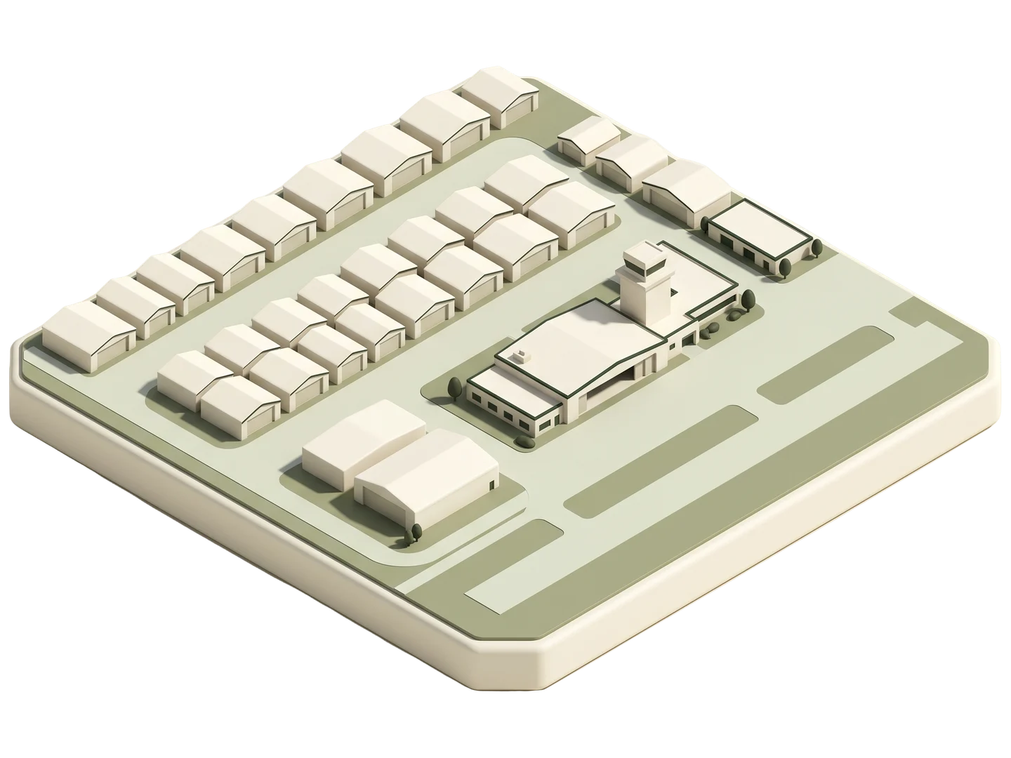 A sage and ivory clay-style illustration of Cable Airport in Upland