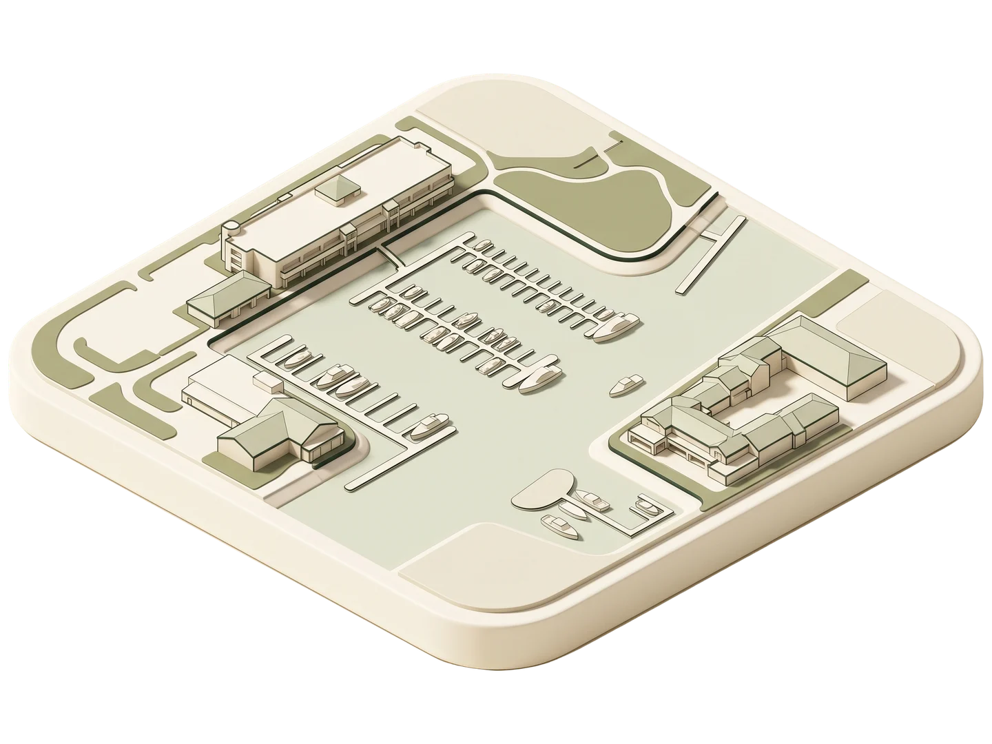 A sage and ivory clay-style illustration of Channel Islands Harbor in Oxnard