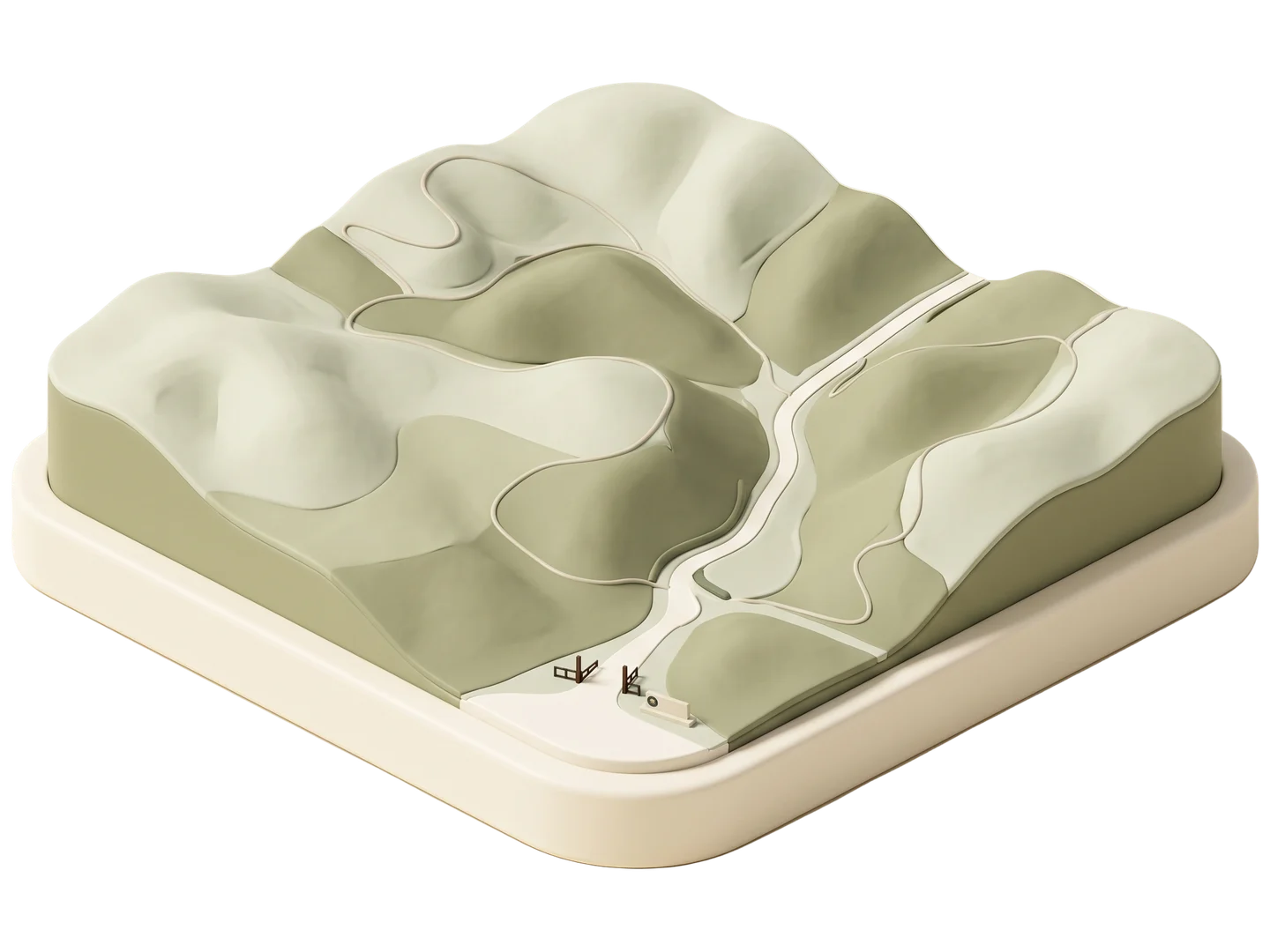 A sage and ivory clay-style illustration of Chino Hills State Park in Chino Hills