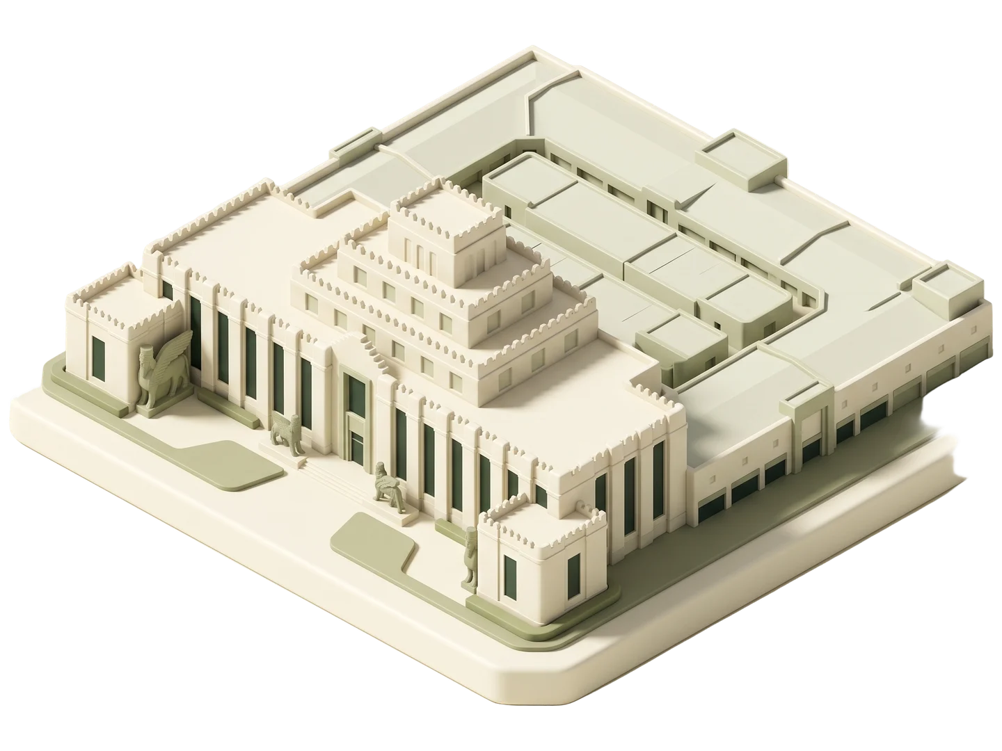 A sage and ivory clay-style illustration of Citadel Outlets in Commerce