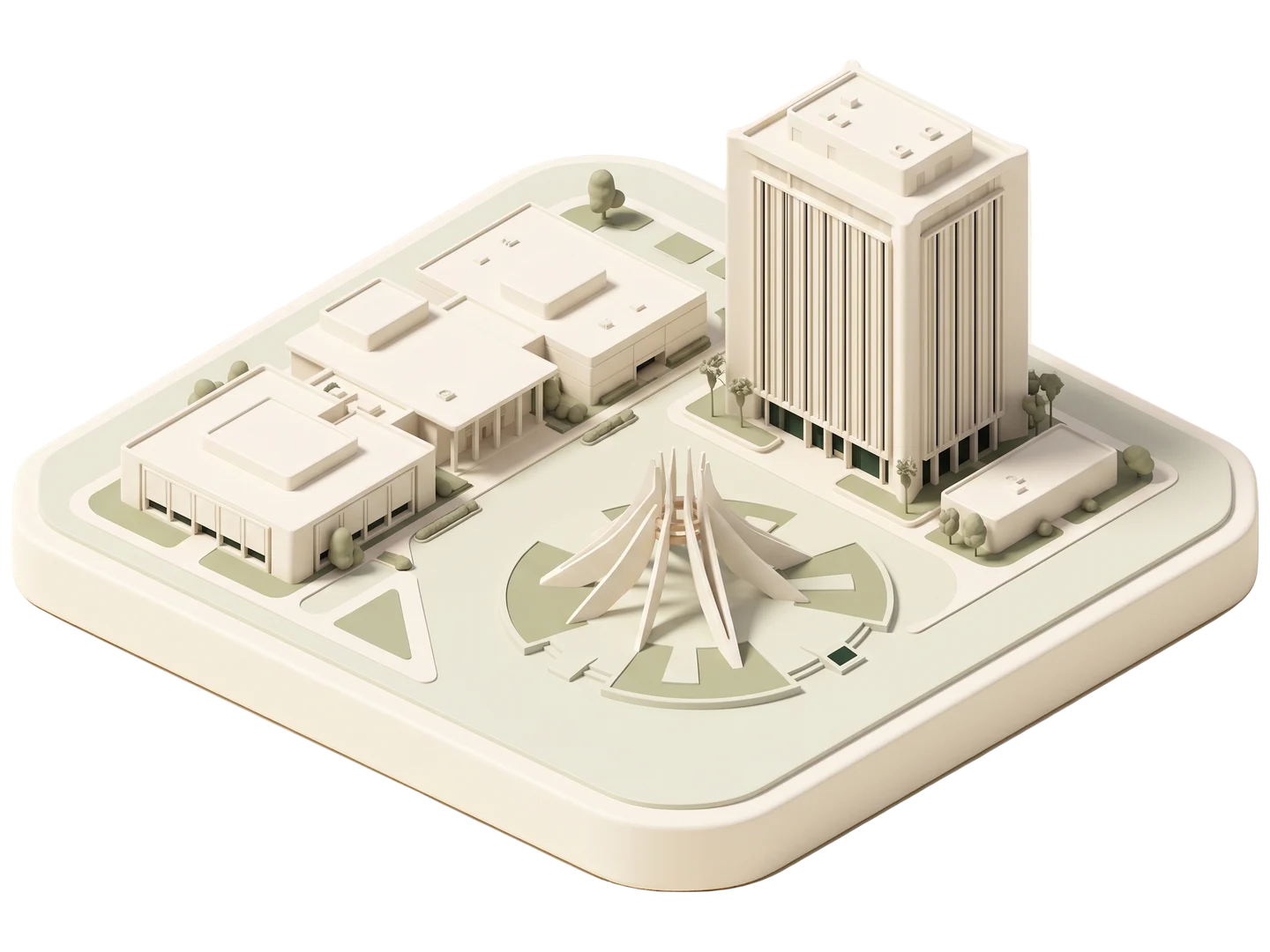 A sage and ivory clay-style illustration of Compton Civic Center in Compton