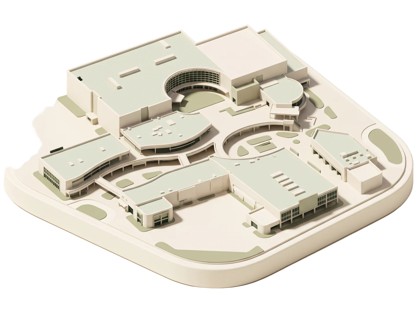 A sage and ivory clay-style illustration of Del Amo Fashion Center in Torrance