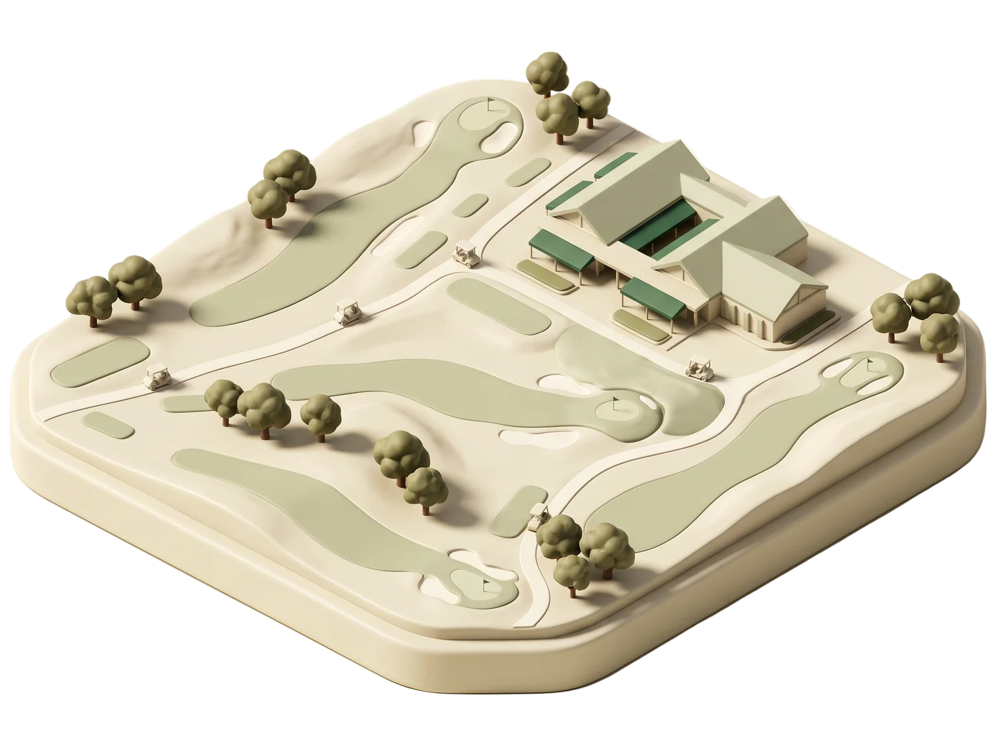 A sage and ivory clay-style illustration of Diamond Bar Golf Course in Diamond Bar