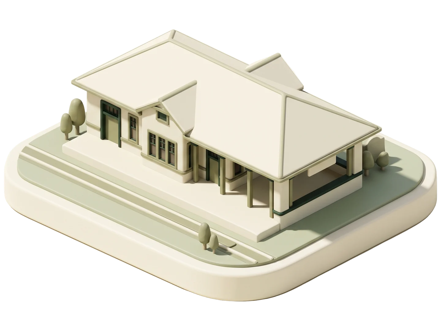 A sage and ivory clay-style illustration of La Habra Depot Theatre in La Habra