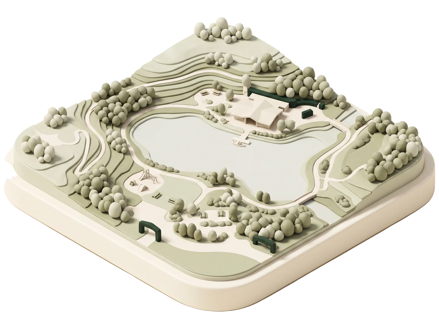 A sage and ivory clay-style illustration of Laguna Niguel Regional Park in Laguna Niguel