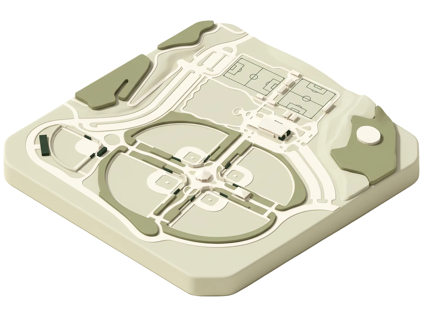 A sage and ivory clay-style illustration of Lake Forest Sports Park in Lake Forest
