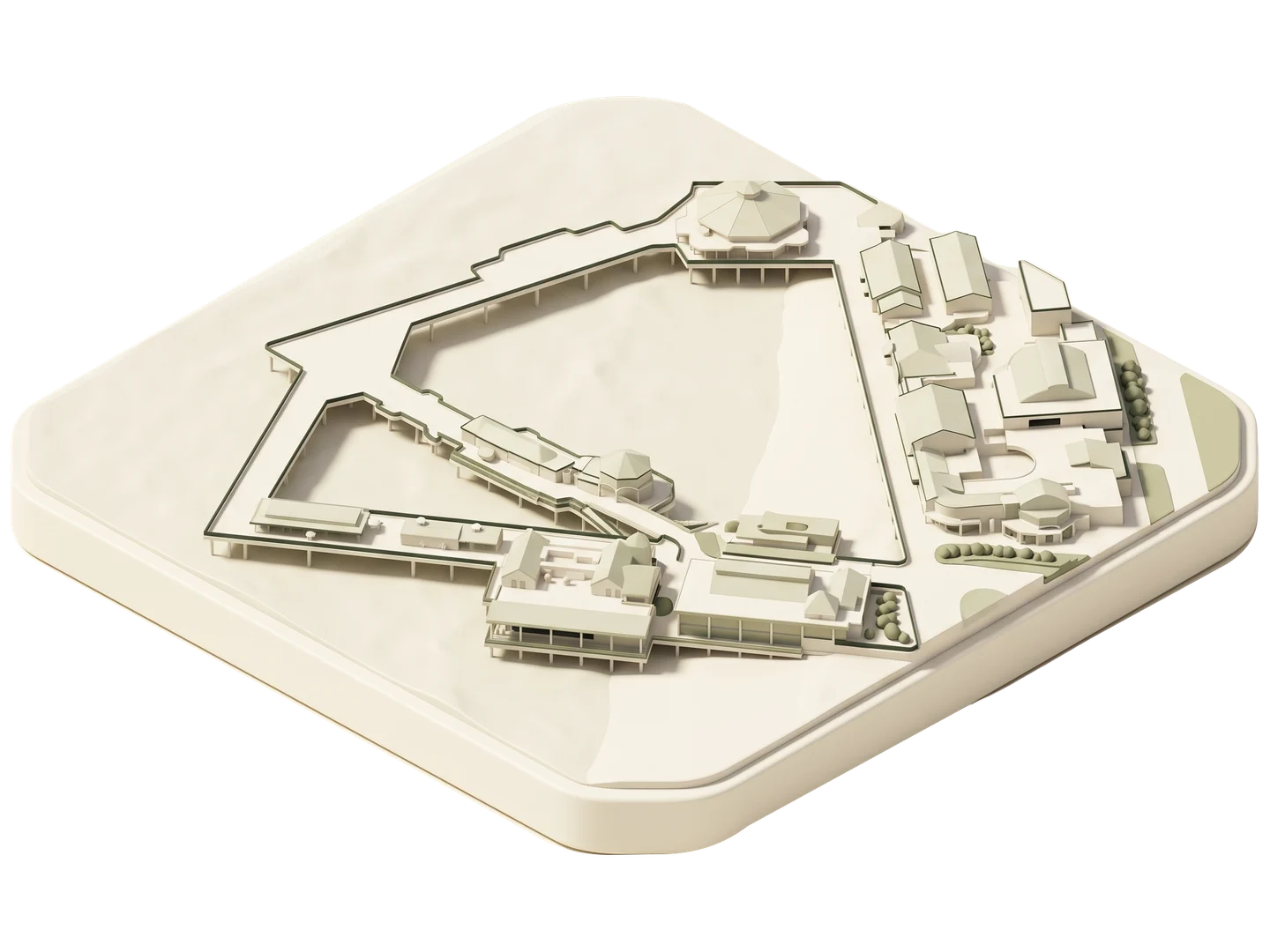 A sage and ivory clay-style illustration of Redondo Beach Pier in Redondo Beach
