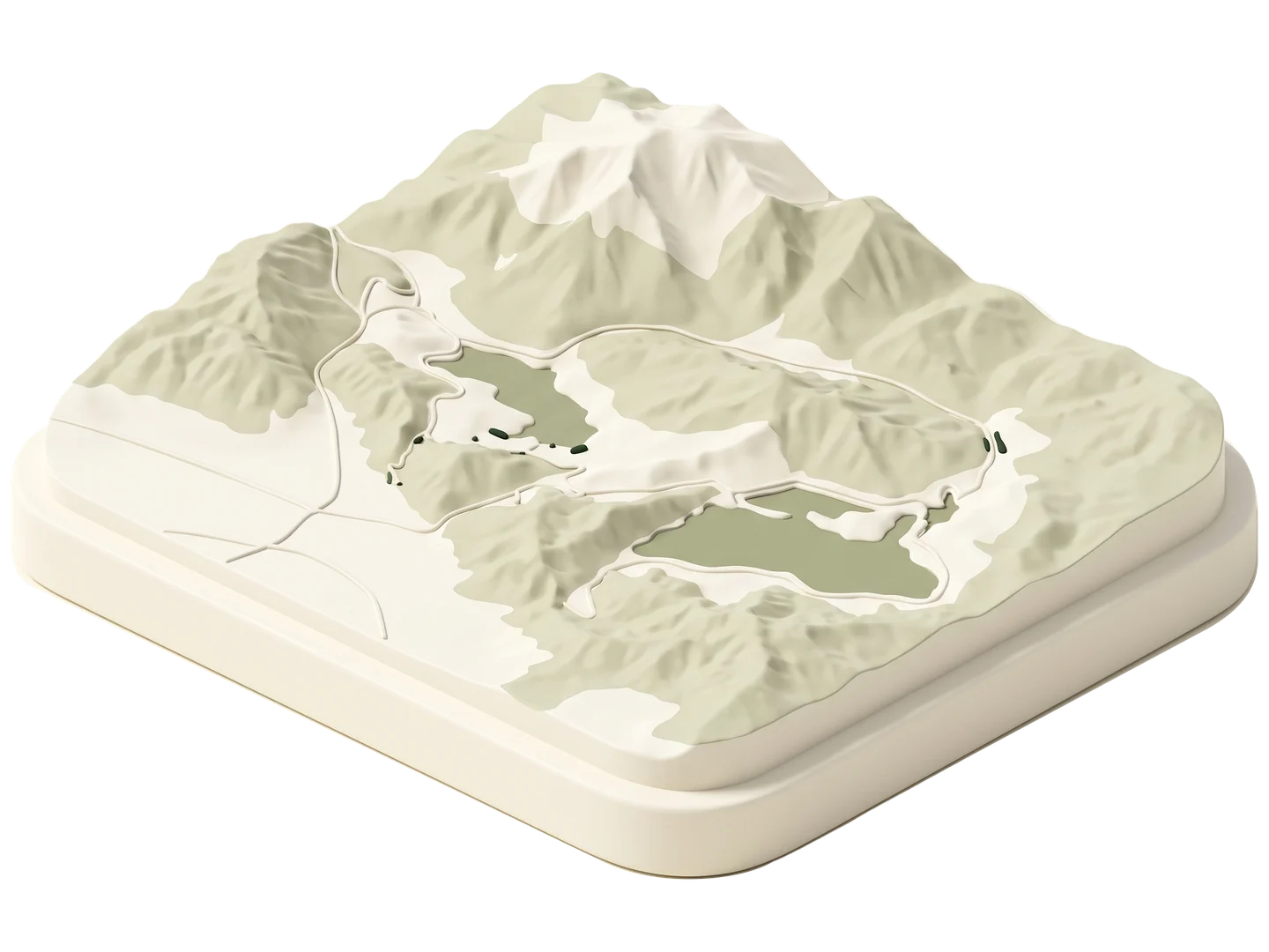 A sage and ivory clay-style illustration of San Bernardino Mountains in San Bernardino