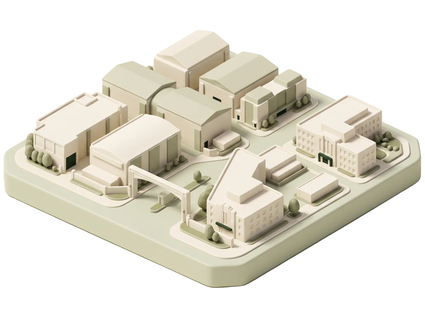 A sage and ivory clay-style illustration of Sony Pictures Studios in Culver City