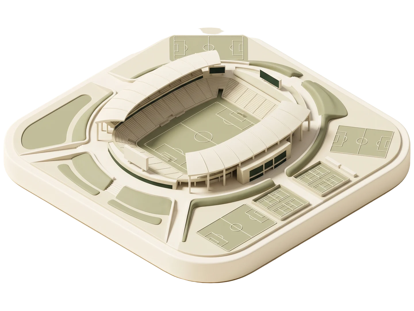 A sage and ivory clay-style illustration of StubHub Center in Carson