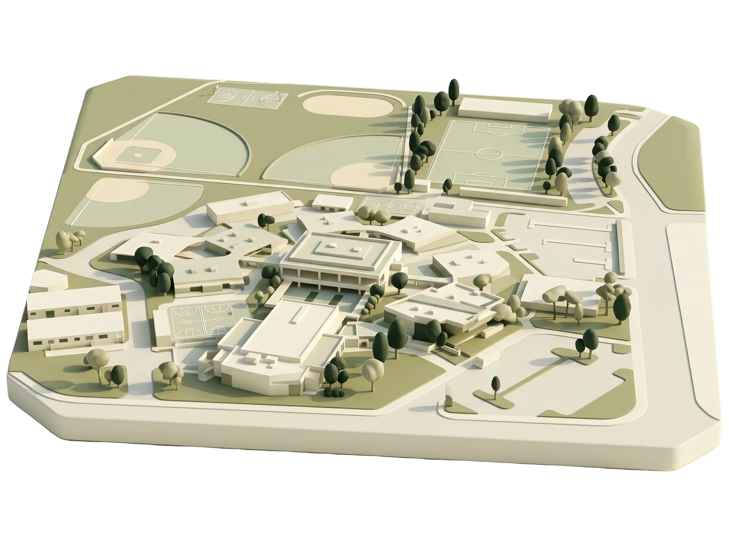 A sage and ivory clay-style illustration of Suzanne Middle School Park in Walnut