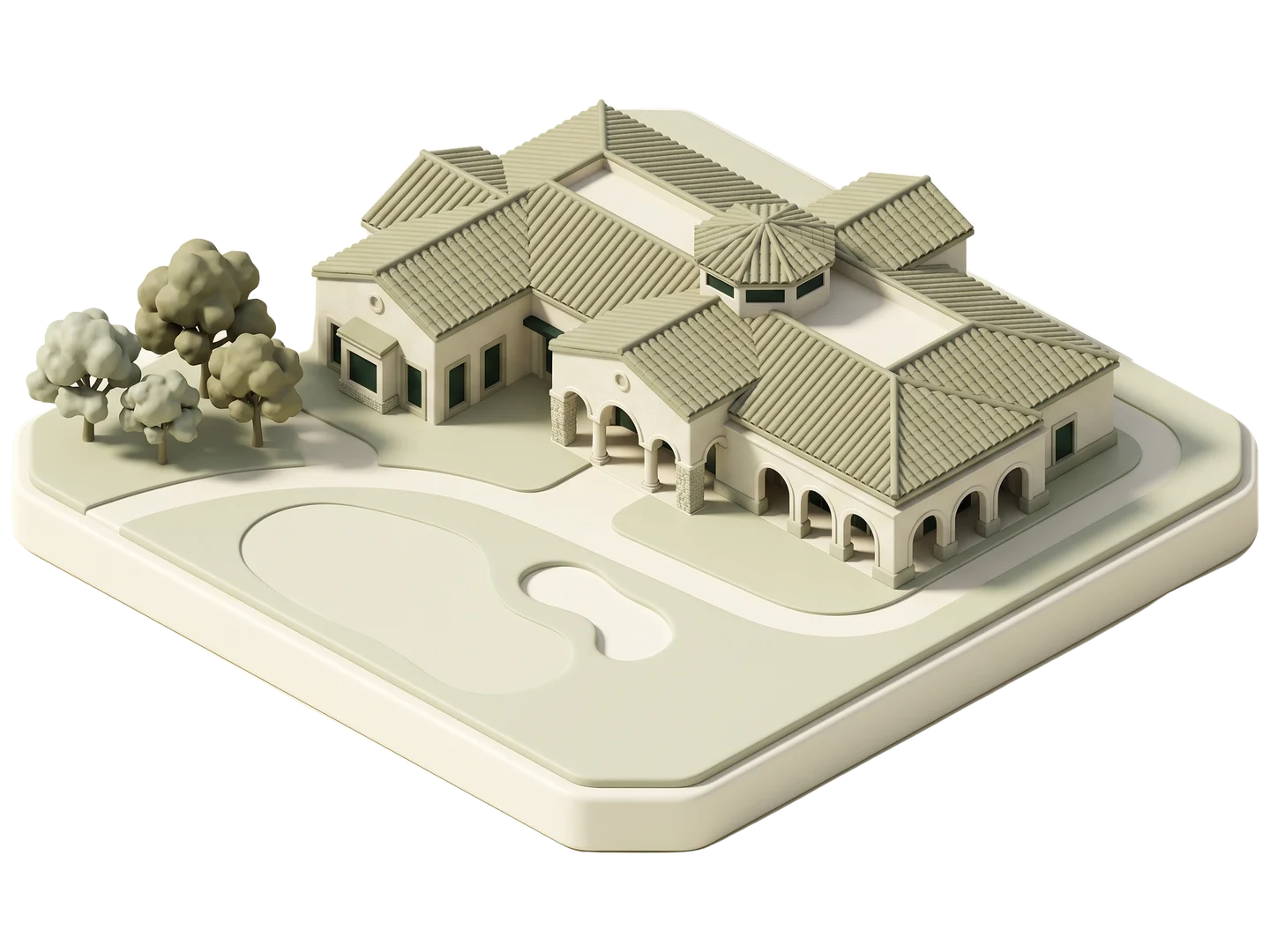 A sage and ivory clay-style illustration of Tijeras Creek Golf Club in Rancho Santa Margarita