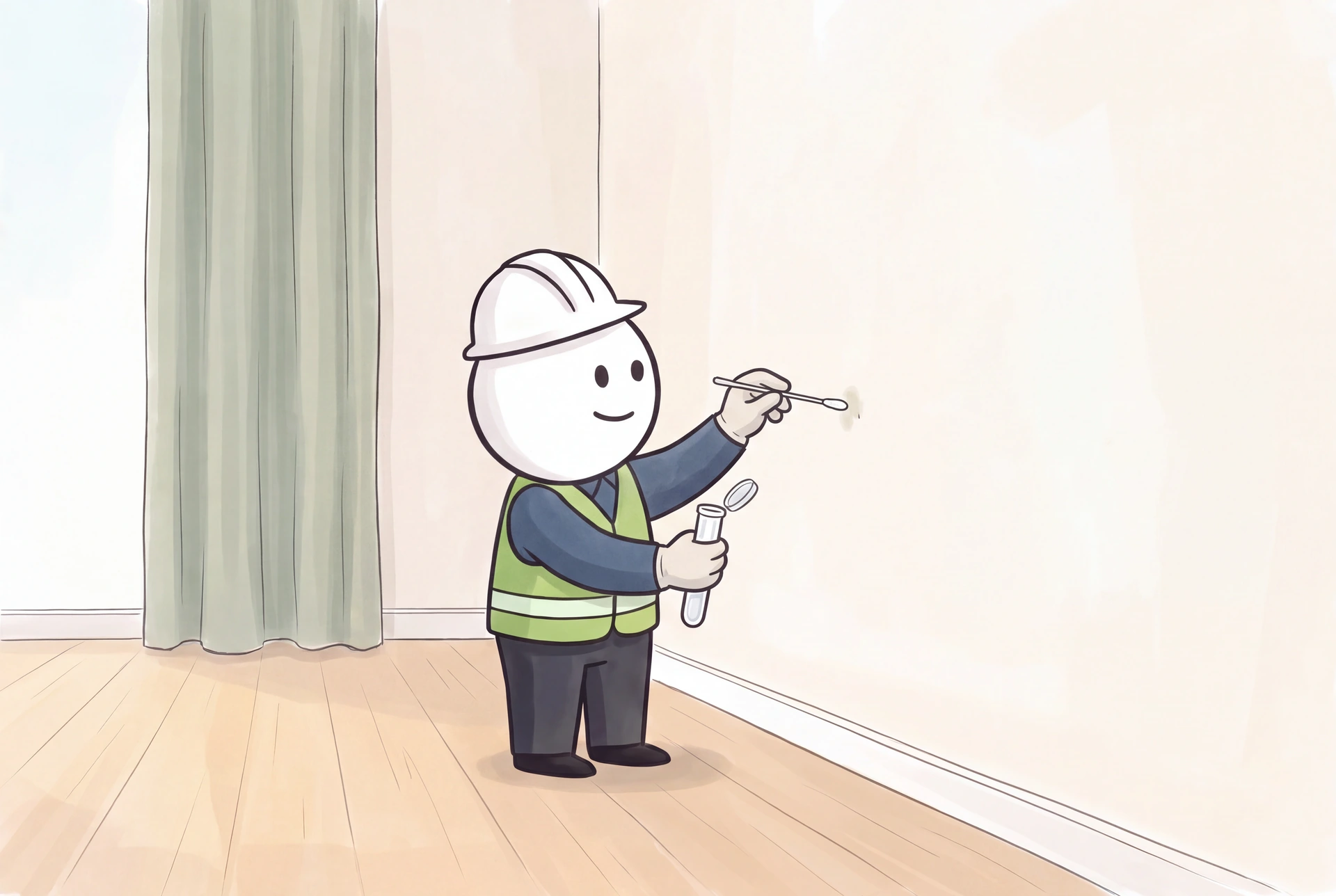 The illustrated inspector uses a sterile swab to collect a targeted surface sample.
