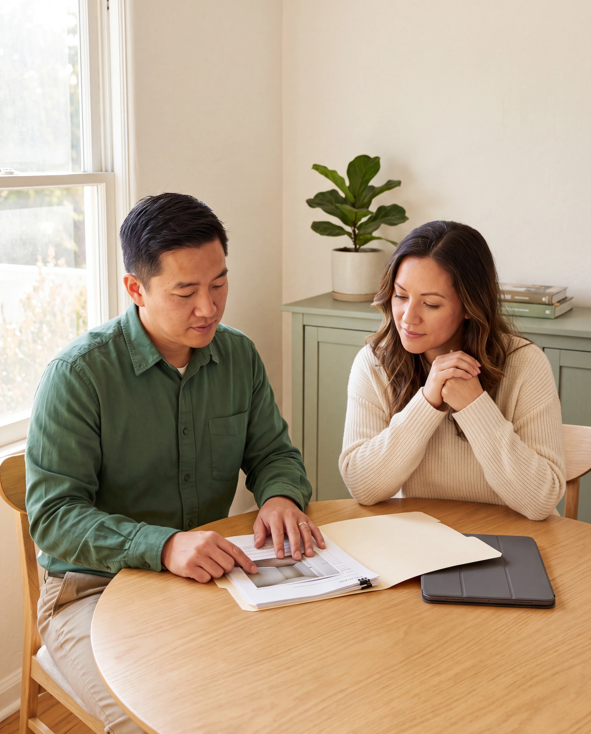 Illustrative scene of an inspector explaining verification findings to a homeowner.